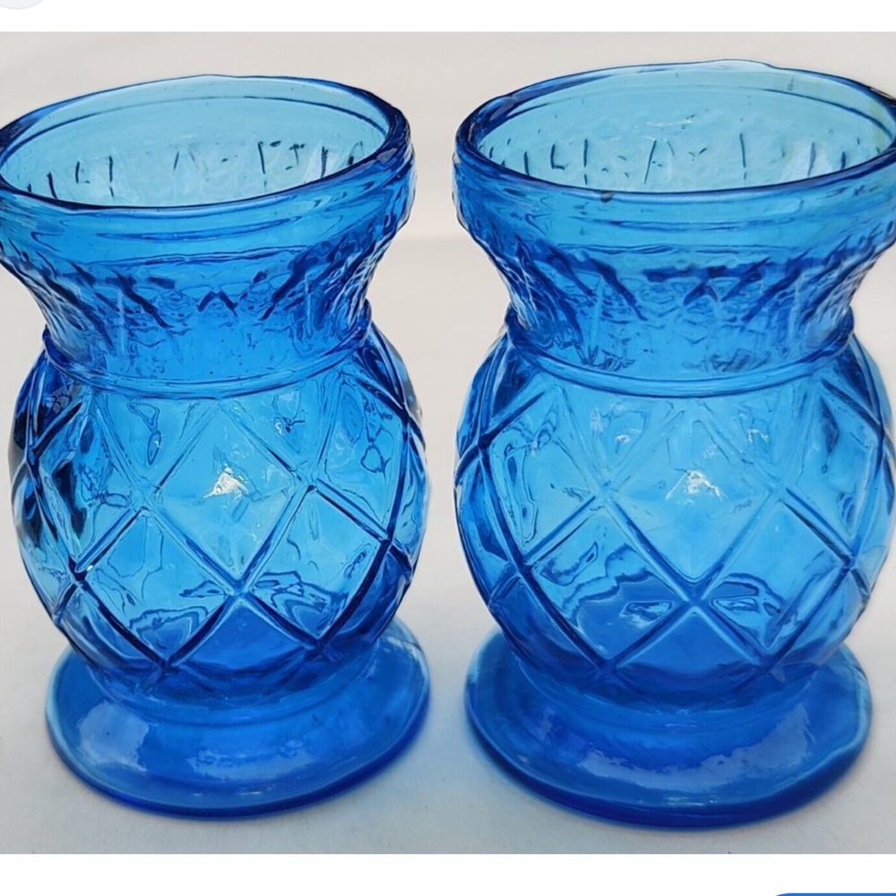 Vintage Glass Wheaton Cobalt Blue Glass Votive Candle Holder Juice Glass Lot 2